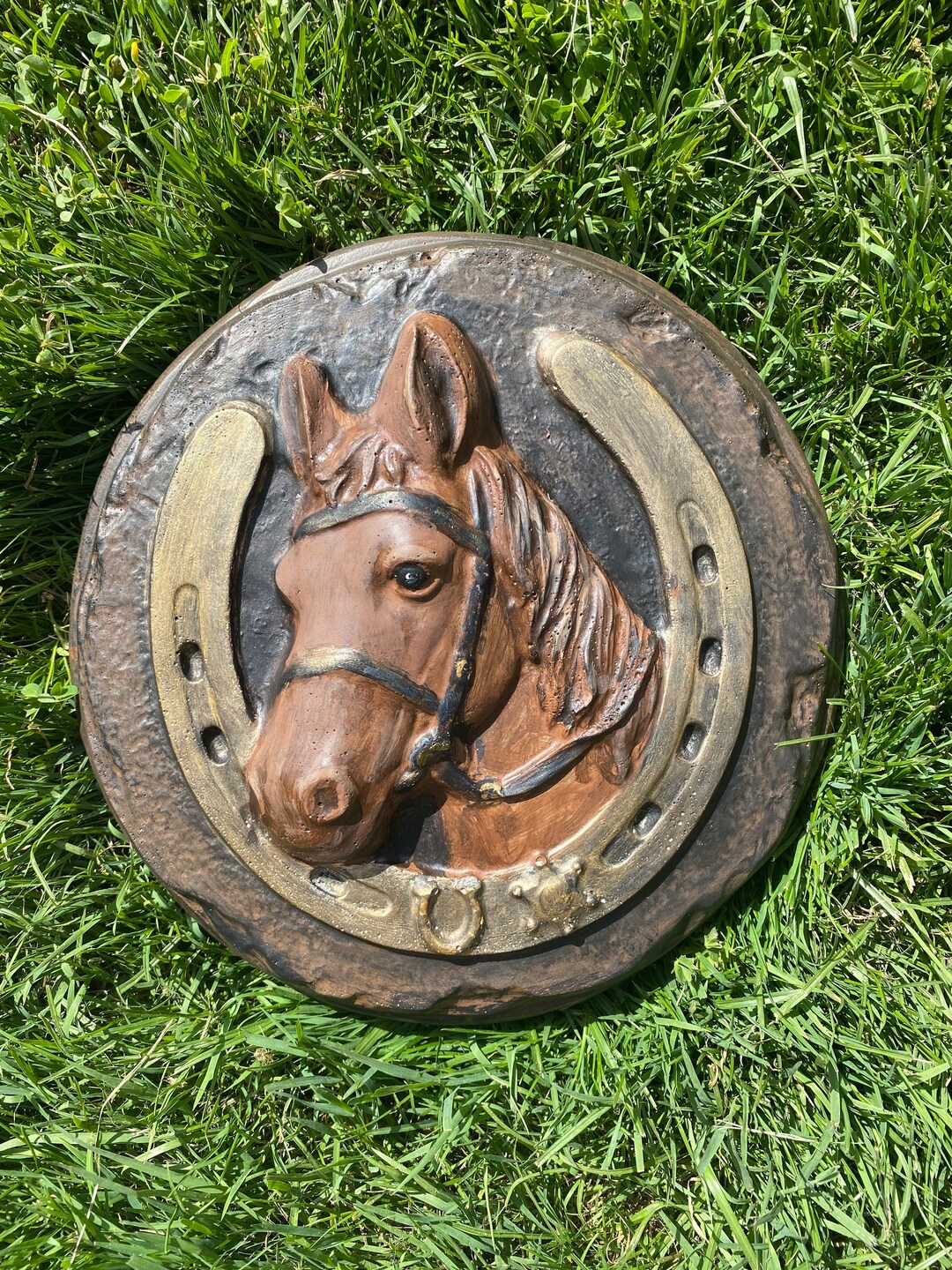 Concrete Horse Décor Horseshoe Stepping Stone Good Luck Etsy