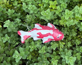 Concrete Koi Fish Sculpture, Koi Garden Stake,  6.5"x3", Garden Fish Figurine, Pond Decor, Japanese Garden Art, Koi Fish Gift, Fish Decor