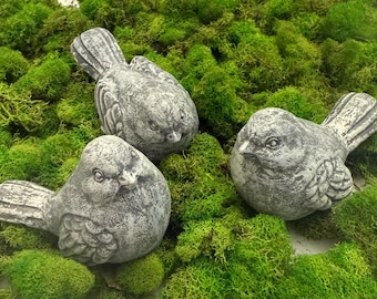 Juego de 3 pájaros de hormigón, esculturas de pájaros, regalos de pájaros, regalos de jardín, decoración de estanterías, regalo de decoración del hogar, decoración de jardín, arte de patio, regalos de decoración de otoño