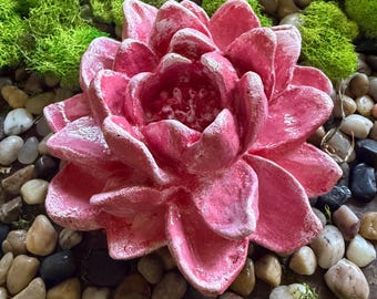 Concrete Water Lily Flower, 5"x2", Cement Lotus Garden Statue, Handmade Pond Decor, Outdoor Garden Ornament, Concrete Flower Sculpture, Pond