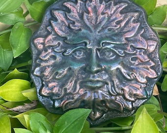 Green man Wall Plaque,  Face Garden, Pagan Decor, Greenman Plaque, Pagan Art, Pagan Gifts, Wall Hangings, Wall Decor, Concrete Garden Art