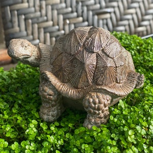 Mini Tortoise Figurine, Small Turtle Statue for Garden, Pond, or Fairy Decor, Concrete Turtle Ornament, Whimsical Outdoor Gift, 4”x3”x2.5”