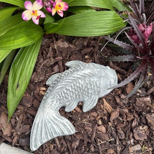 Concrete Koi Fish Garden Statue 10"x5.5"x3", Handcrafted Cement Fish Figurine for Yard, Zen Pond, Coastal,  Tropical Garden Decor, fish gift