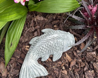 Concrete Koi Fish Garden Statue 10"x5.5"x3", Handcrafted Cement Fish Figurine for Yard, Zen Pond, Coastal,  Tropical Garden Decor, fish gift