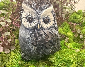 Concrete Owl Statue, 4.5”x3.5”, Garden Decor, Rustic Figurine, bird lover gift, cottage garden decor, Rustic home decor, woodland animal