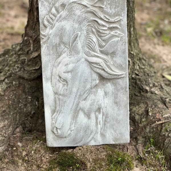 Horse ornament, bas relief concrete art, horse gifts, equestrian decor, farmhouse decor, southwest wall art, horse ornament, garden gifts