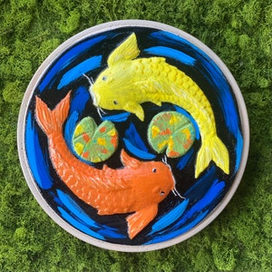 Koi fish, stepping stone, garden stone, pond stone, Japanese garden, concrete, fish, Asian garden,  12” x 2", 16 lbs. , Garden Decor,