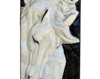 Horse ornament, bas relief concrete art, horse gifts, equestrian decor, farmhouse decor, southwest wall art, horse ornament, garden gifts