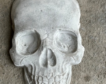 Concrete Skull Garden Plaque, 9"x6", Gothic Halloween Decor, Spooky Yard Art, Creepy Sculpture, Patio Porch Decor, Haunted House, Macabre