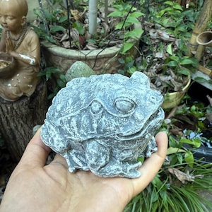 Frog Toad Statue, Rustic Concrete Garden Sculpture, Farmhouse Style Outdoor Animal Decor, Cement Critter Figure 4.5"Lx3.25"Wx3”H