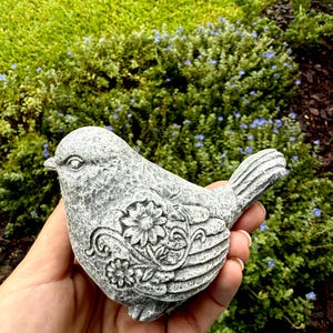 Rustic Concrete Garden Birds, chubby farmhouse bird statues, 4.5&quot;x2.25&quot;x3.25&quot;, bird garden, shelf decor, Fountain Bird Sculpture, outdoor