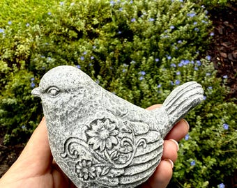 Rustic Concrete Garden Birds, chubby farmhouse bird statues, 4.5&quot;x2.25&quot;x3.25&quot;, bird garden, shelf decor, Fountain Bird Sculpture, outdoor