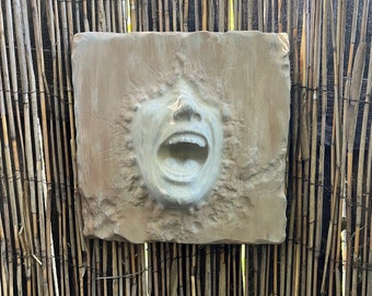 Concrete Face Through The Wall, Screaming Face Stone, Concrete Garden Décor,  Garden Face, Concrete Garden Art, Garden Sculpture, face