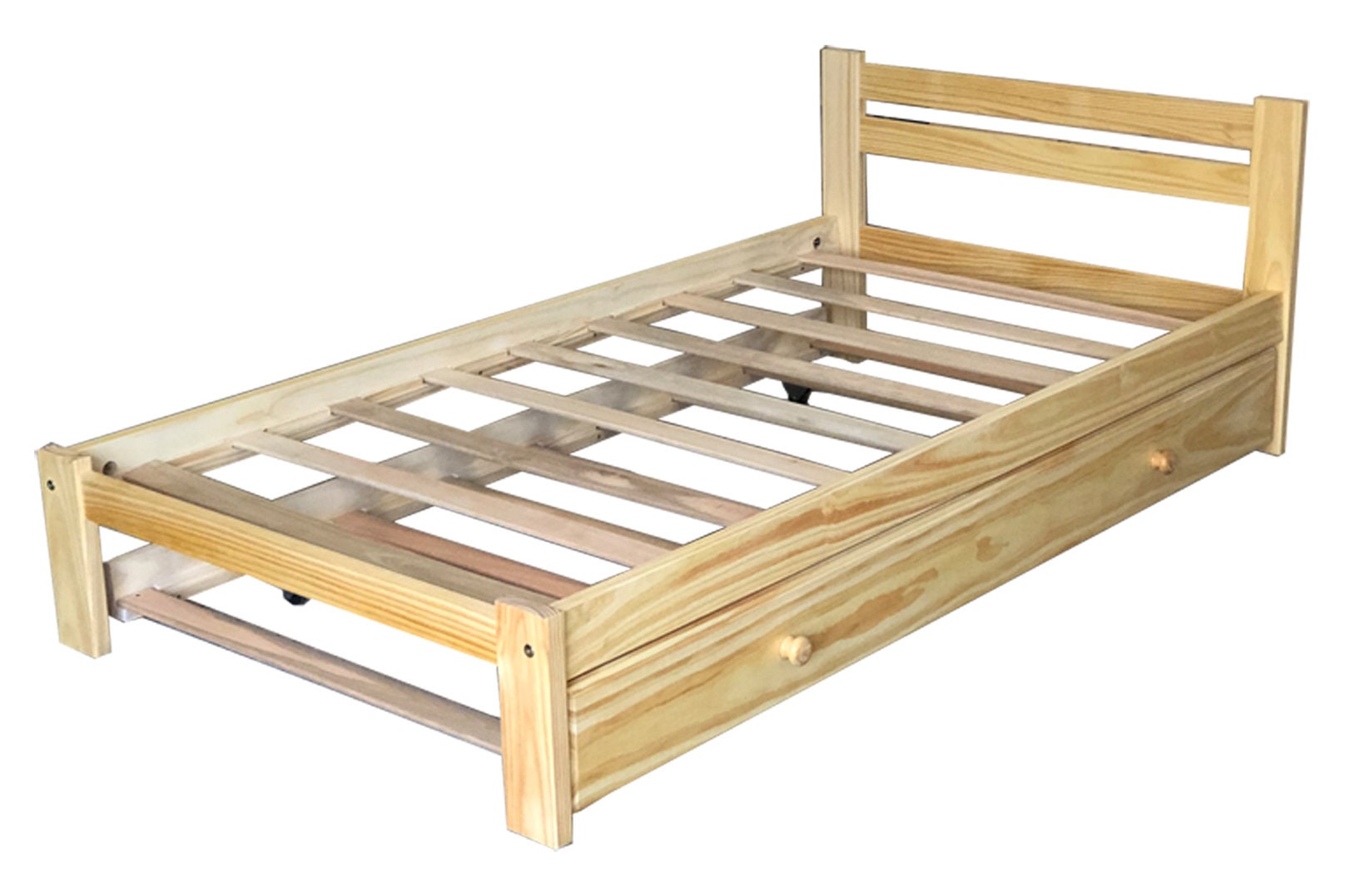 Twin Wooden Bed Frame & Trundle Light Pine Finish Amazonas Etsy