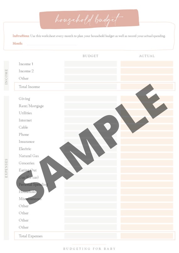 Monthly Budget Worksheet Download - Etsy