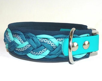 Dog collar, paracord collar 30 mm wide, padded Turquoise from 25 cm neck circumference