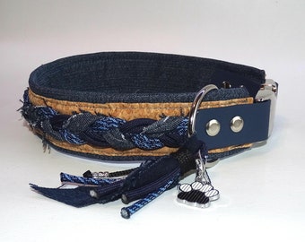 Wide dog collar stray paracord / jeans in dark blue, from 35 cm in length