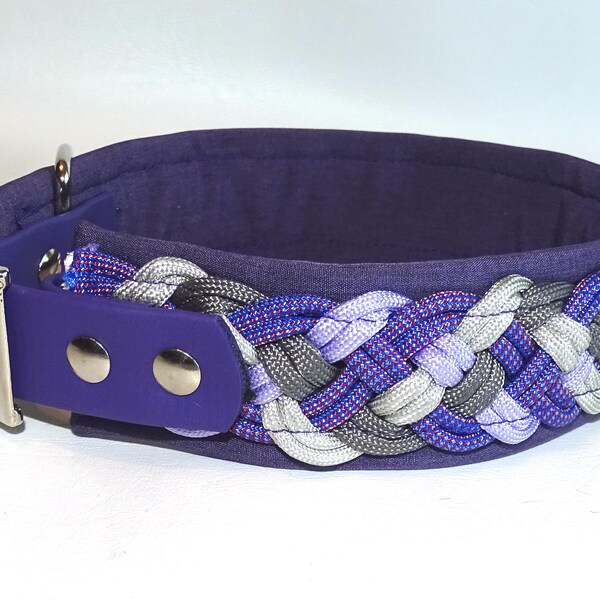 Dog collar, paracord collar padded purple from 35 cm