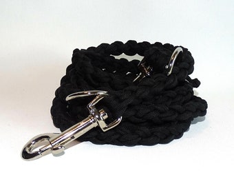 Dog leash paracord line braided round, in black 2 meters