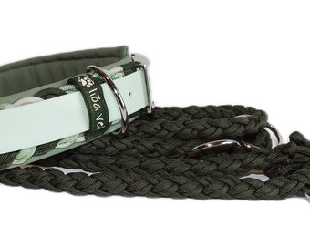 Wide dog collar, padded paracord collar, mint, adjustable from 36 cm neck circumference