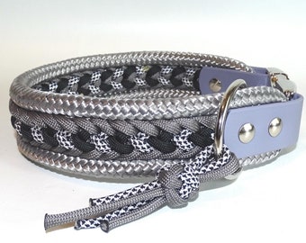 Breites Hundehalsband Paracord in Grau, ab 35 cm Länge, personalisierbar