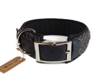 Wide dog collar, paracord collar padded black adjustable from 36 cm neck circumference