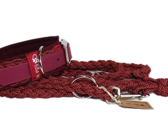 Wide dog collar, paracord collar padded Bordeaux red adjustable from 36 cm neck circumference