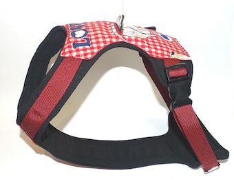 Padded dog harness, handmade Bordeaux motif, size XL
