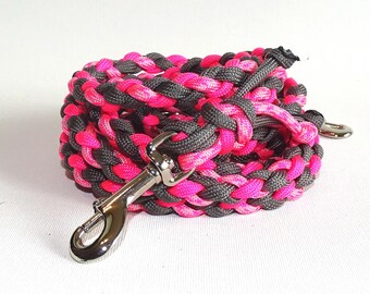 Dog leash paracord leash for small dogs, round braided, in neon pink