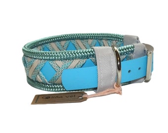 Funny Biothane wide collar blue, dog collar 30 mm, paracord collar for small to medium sized dogs