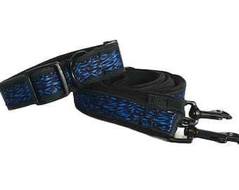 Dog collar Tilda blue padded for small to medium dogs, adjustable