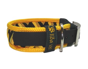 Funny Biothane wide collar yellow, dog collar 30 mm, paracord collar for small to medium sized dogs