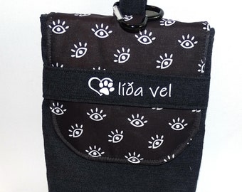 Dog food bag, black upcycled jeans pants, treat bag, snack bag, reward, dog training