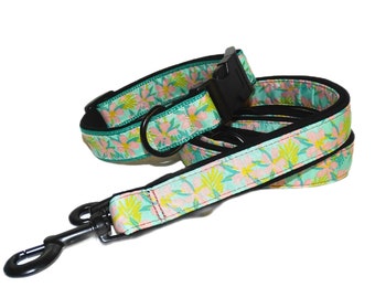 Dog collar Tilda green padded for small to medium dogs, adjustable