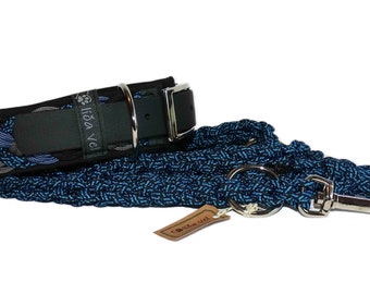 Wide dog collar, paracord collar padded blue-black adjustable from 36 cm neck circumference