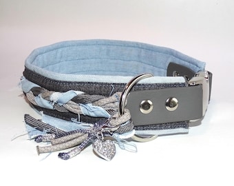 Breites Hundehalsband Streuner Paracord / Jeans in Grau Blau, ab 35 cm Länge