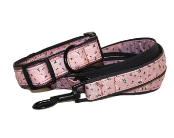 Dog collar Tilda pink padded for small to medium dogs, adjustable