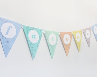 farewell banner printable farewell bunting bon voyage world map instant download