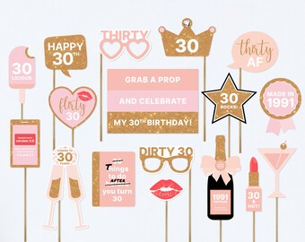 Rose Gold Happy Birthday Party Props Selfie Frame Props with Sticks Birthday Party Decorations for Girls Women Xinzistar 30th Birthday Photo Booth Props 18th