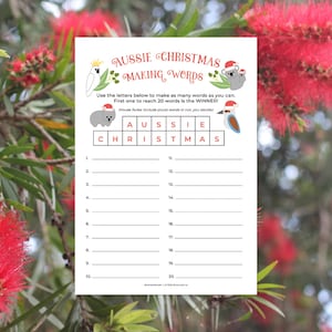 Juego de fiesta de Navidad australiano, Navidad australiana, formación de palabras, fiesta de Navidad en la oficina, fiesta de fin de año, imprimible / DESCARGA INMEDIATA