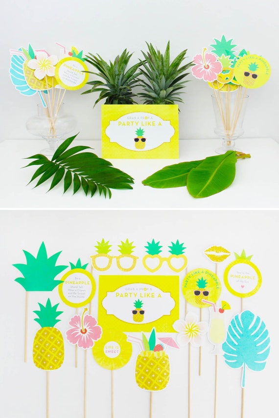 Pineapple Party Decorations Pineapple Props Tropical Party Hawaiian Luau Tropical Props Summer Party Pineapple Toppers Printable Ins