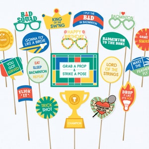 Adereços para cabine de fotos de badminton, decorações para festa de aniversário de badminton, citações engraçadas, presente para amantes de badminton, para impressão | DOWNLOAD INSTANTÂNEO