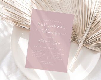 Dusty Pink Rehearsal Dinner Invitation Template, The Night Before, Minimalist Wedding Rehearsal Invite, Dusty Rose  | INSTANT DOWNLOAD