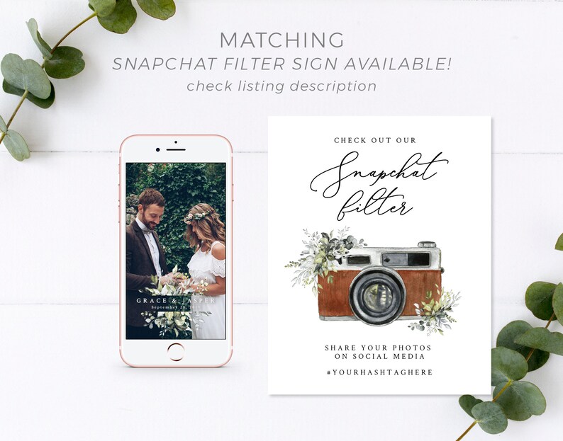Rustic Wedding Snapchat Geofilter Leaves Garden Boho Wedding Templett Engagement Snapchat Filter INSTANT DOWNLOAD Editable Template