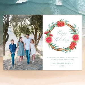 Australian Christmas Photo Card Template, Native Flowers Christmas Card, Aussie Christmas Card, Bottle Brush, Eucalyptus | INSTANT DOWNLOAD