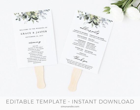 Rustic Wedding Program Template Diy Wedding Program Fans Etsy