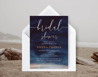 Nautical Bridal Shower Invitation Template,  Beach Bridal Shower, Ocean, Navy, Blue, DIY,  Editable, Printable | INSTANT DOWNLOAD