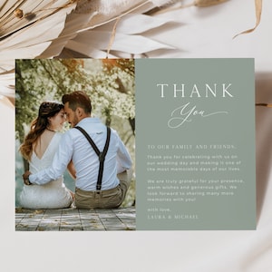 Sage Green Dankeschön Foto Kartenvorlage, Sage Green Hochzeit Dankeschön Karten, Hochzeit Dankeschön, Hochzeit Foto Dankeschön | SOFORTIGER DOWNLOAD