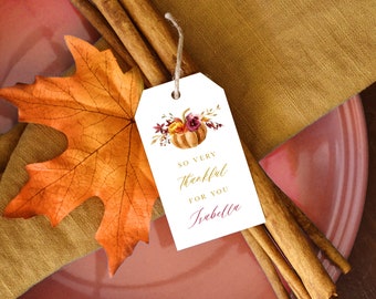 Thanksgiving Favor Tag Template, Thanksgiving Name Tags, Thankful Tags, Name Tags, Gift Tag, Printable, Editable | INSTANT DOWNLOAD