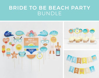 Beach Bridal Shower Decorations, Beach Bachelorette Party, Beach Hens Night, Summer Beach Photo Booth Props Printable | INSTANT DOWNLOAD